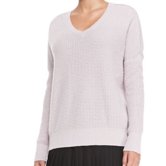 Vince Lilac V-Neck Waffle Knit Wool Cashmere Sweater - Picture 1 of 7